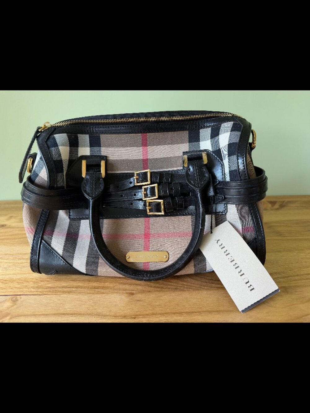 Burberry Bag | Bridle House Check Large Chester Bowling Bag | Black/Tan | NWT